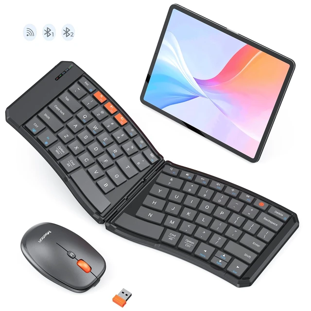 Main image of MEETION Foldable Keyboard and Mouse, Portable Bluetooth Combo | Ultra-thin folding wireless keyboard and mouse for business travel, compatible with Windows, Mac, iOS and Android devices