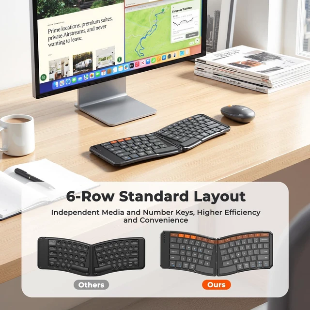 Alt view image 2 of 7 - MEETION Foldable Keyboard and Mouse, Portable Bluetooth Combo | Ultra-thin folding wireless keyboard and mouse for business travel, compatible with Windows, Mac, iOS and Android devices