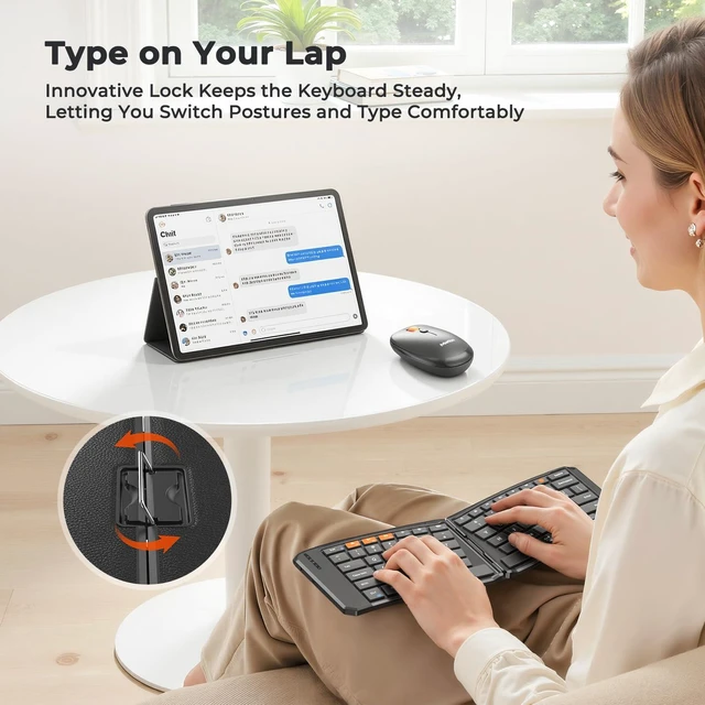 Alt view image 4 of 7 - MEETION Foldable Keyboard and Mouse, Portable Bluetooth Combo | Ultra-thin folding wireless keyboard and mouse for business travel, compatible with Windows, Mac, iOS and Android devices