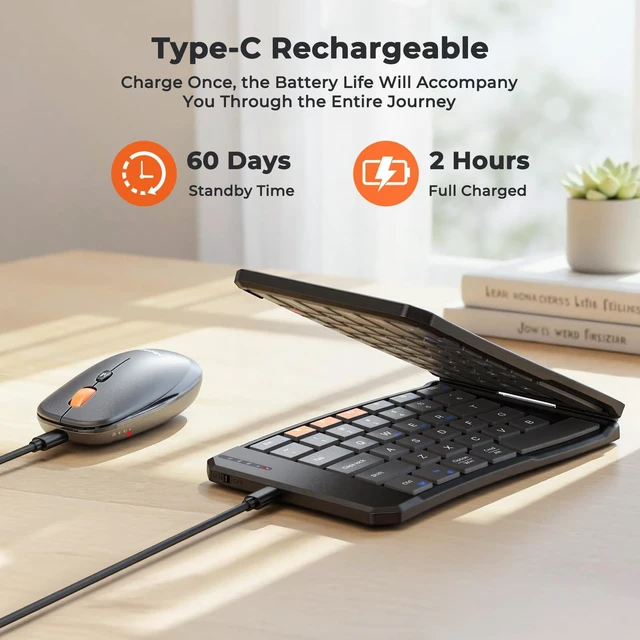 Alt view image 6 of 7 - MEETION Foldable Keyboard and Mouse, Portable Bluetooth Combo | Ultra-thin folding wireless keyboard and mouse for business travel, compatible with Windows, Mac, iOS and Android devices