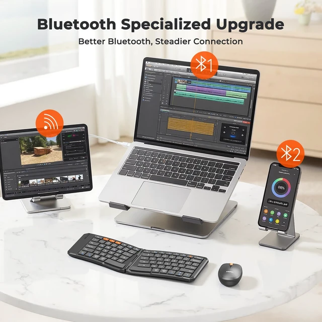 Alt view image 3 of 7 - MEETION Foldable Keyboard and Mouse, Portable Bluetooth Combo | Ultra-thin folding wireless keyboard and mouse for business travel, compatible with Windows, Mac, iOS and Android devices