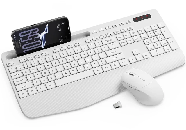 Main image of Wireless Keyboard and Mouse Combo - Full-Sized Ergonomic Keyboard | Ergonomic, Wrist Rest, Sleep Mode, Silent Typing, 3 DPI Mouse, USB-C Adapter, 2.4GHz Stable for Laptop, PC