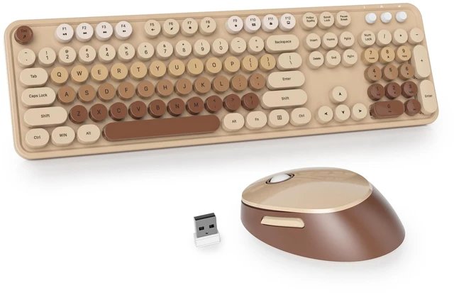 Main image of Owpkeenthy Brown Keyboard and Mouse Wireless Cute Colorful Typewriter | Keyboard Full-Sized with Number Pad Round Keycaps for Desktop, Laptop and Computer (Gradient Brown)