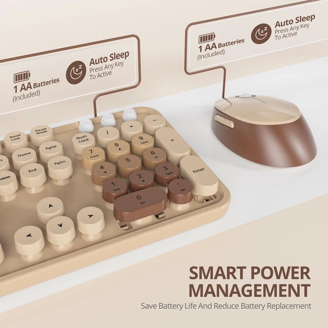 Alt view image 6 of 7 - Owpkeenthy Brown Keyboard and Mouse Wireless Cute Colorful Typewriter | Keyboard Full-Sized with Number Pad Round Keycaps for Desktop, Laptop and Computer (Gradient Brown)