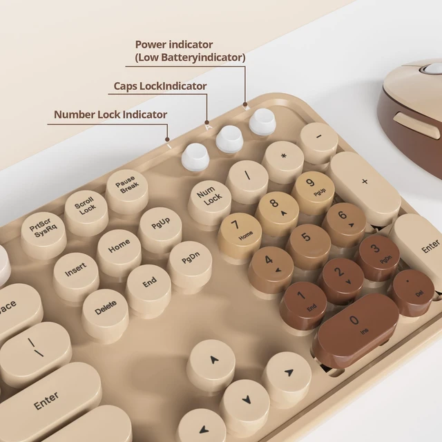Alt view image 3 of 7 - Owpkeenthy Brown Keyboard and Mouse Wireless Cute Colorful Typewriter | Keyboard Full-Sized with Number Pad Round Keycaps for Desktop, Laptop and Computer (Gradient Brown)