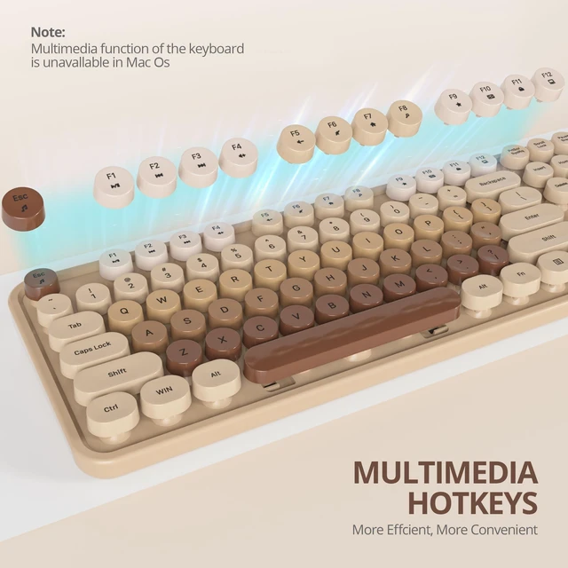 Alt view image 5 of 7 - Owpkeenthy Brown Keyboard and Mouse Wireless Cute Colorful Typewriter | Keyboard Full-Sized with Number Pad Round Keycaps for Desktop, Laptop and Computer (Gradient Brown)