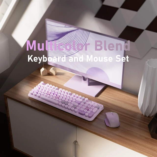 Alt view image 2 of 6 - MPTOG Wireless Keyboard and Mouse Combo (Purple Colorful) | Full-Size 2.4G Set with Number Pad, Long Battery Life, Plug Play for Office and Student Use