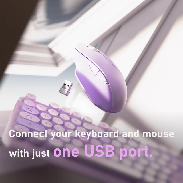 Alt view image 4 of 6 - MPTOG Wireless Keyboard and Mouse Combo (Purple Colorful) | Full-Size 2.4G Set with Number Pad, Long Battery Life, Plug Play for Office and Student Use