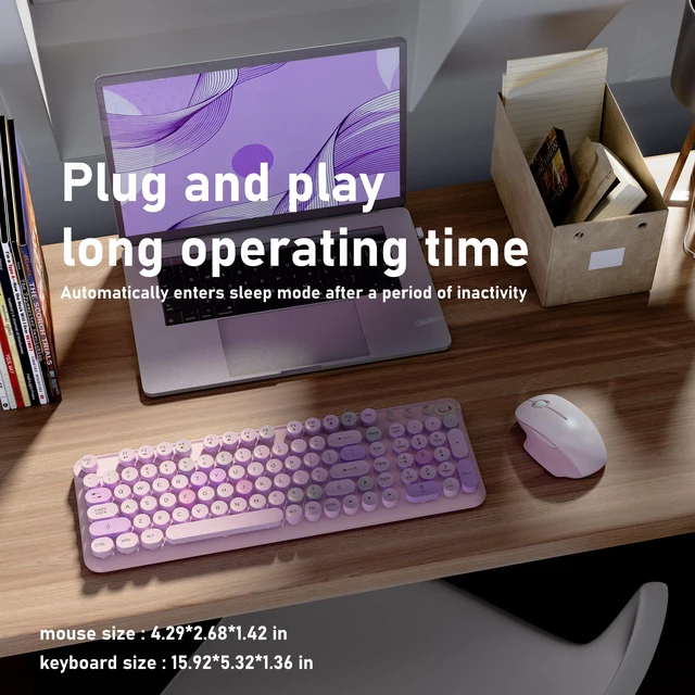 Alt view image 3 of 6 - MPTOG Wireless Keyboard and Mouse Combo (Purple Colorful) | Full-Size 2.4G Set with Number Pad, Long Battery Life, Plug Play for Office and Student Use