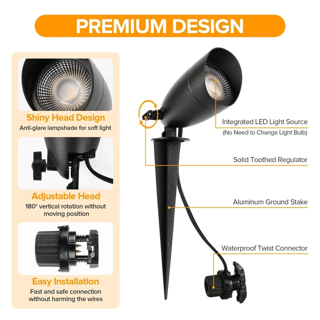 Alt view image 4 of 7 - LUTEC 12V Low Voltage Landscape Lighting, Die-cast Aluminum Spot Lights with Connectors, IP65 Waterproof Outdoor Landscape Spotlights, 5W 550LM Warm White 3000K for Tree Garden Yard Pathway, 8 Pack