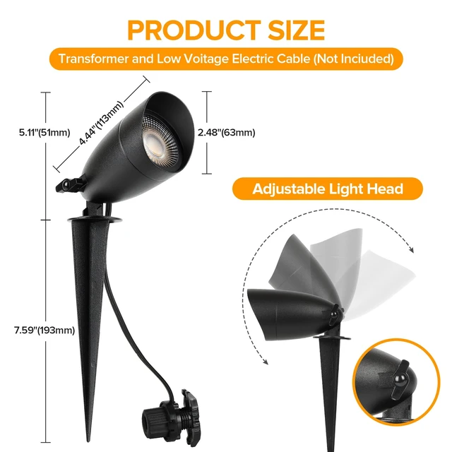Alt view image 6 of 7 - LUTEC 12V Low Voltage Landscape Lighting, Die-cast Aluminum Spot Lights with Connectors, IP65 Waterproof Outdoor Landscape Spotlights, 5W 550LM Warm White 3000K for Tree Garden Yard Pathway, 8 Pack