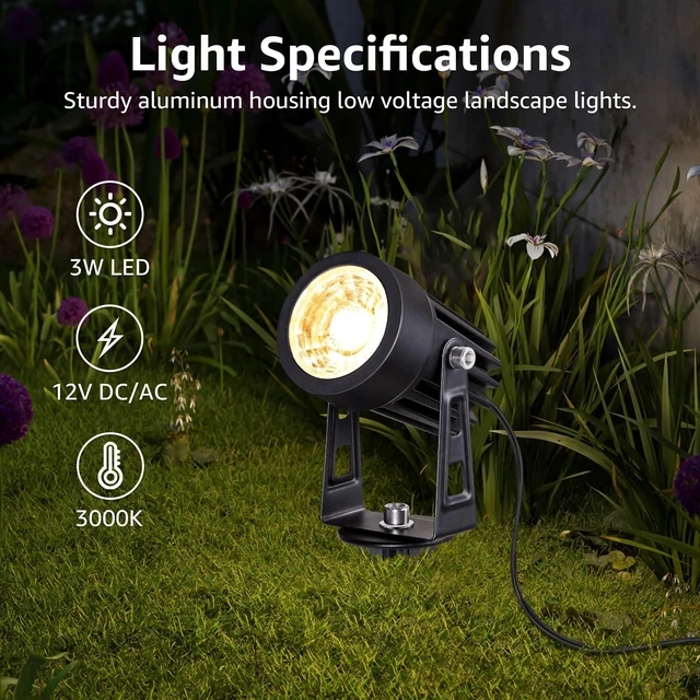 Alt view image 2 of 7 - SUNVIE 3W Low Voltage Landscape Lighting LED Landscape Spotlights with Connectors Waterproof Low Voltage Landscape Lights 3000K Warm White Uplights Outdoor Spot Lights for Yard Garden House, 4 Pack