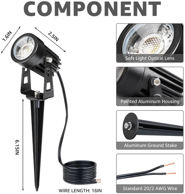 Alt view image 6 of 7 - SUNVIE 3W Low Voltage Landscape Lighting LED Landscape Spotlights with Connectors Waterproof Low Voltage Landscape Lights 3000K Warm White Uplights Outdoor Spot Lights for Yard Garden House, 4 Pack