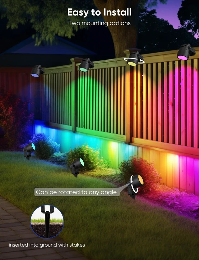Alt view image 3 of 7 - APPECK Landscape Lighting, RGBW Spotlights with APP Control,8 Pack | Color Changing Low Voltage Lights,IP65 Waterproof Outdoor Landscape Lights for Garden Yard Outside Decoration