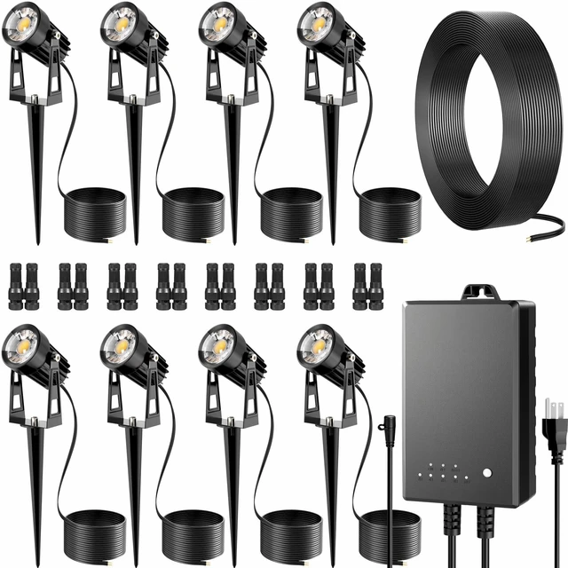 Main image of Low Voltage Landscape Spot Lights 8 Pack with 60W Transformer and 65FT Wire | All-in-One Outdoor Low Voltage Landscape Lighting Kit, Waterproof Spotlights for Yard, Garden, Tree, Pathway, House, 3000K