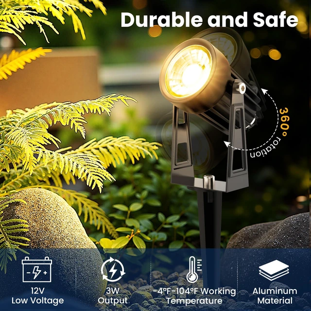 Alt view image 2 of 7 - Low Voltage Landscape Spot Lights 8 Pack with 60W Transformer and 65FT Wire | All-in-One Outdoor Low Voltage Landscape Lighting Kit, Waterproof Spotlights for Yard, Garden, Tree, Pathway, House, 3000K