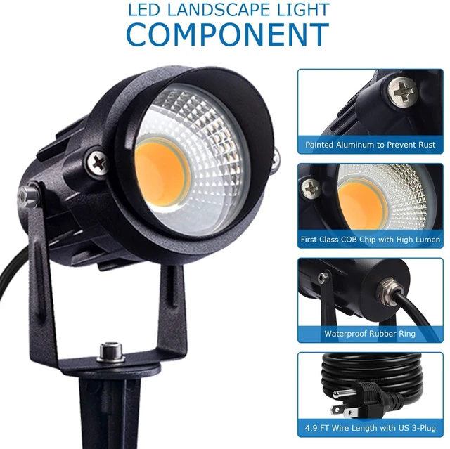 Alt view image 6 of 7 - SUNVIE LED Outdoor Spotlight 12W Landscape Lighting 120V AC Waterproof Landscape Lights Spot Lights for Yard with Spiked Stake Warm White Flag Light Garden Decorative Lamp with US 3-Plug in (6 Pack)