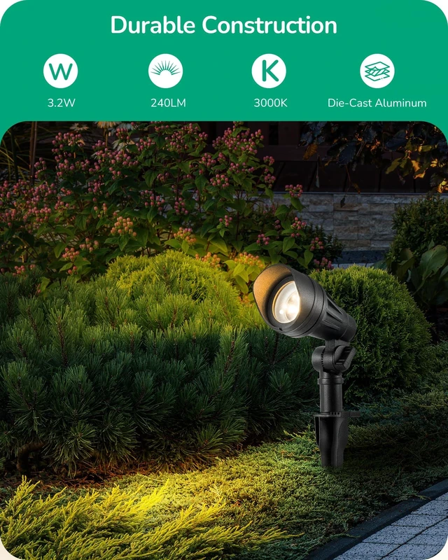 Alt view image 2 of 7 - EDISHINE Low Voltage LED Landscape Lights, 3.2W 240LM Waterproof SpotLights | 12V 3000K AC/DC, 35° Beam Angle, CRI 80, Outdoor Landscape Lighting for Trees, House, Yard, Garden 4 Pack