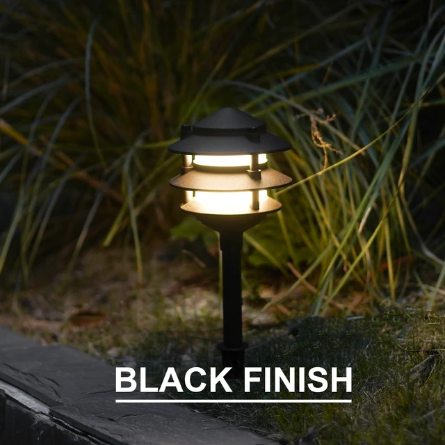 Alt view image 3 of 7 - GOODSMANN Landscape Lighting 4PK Pathway Lights Low Voltage 2.2 Watt LED 12V AC Landscape Lights 30 Lumen Warm White with Cable Connectors Metal Stakes 9122-21102-04A