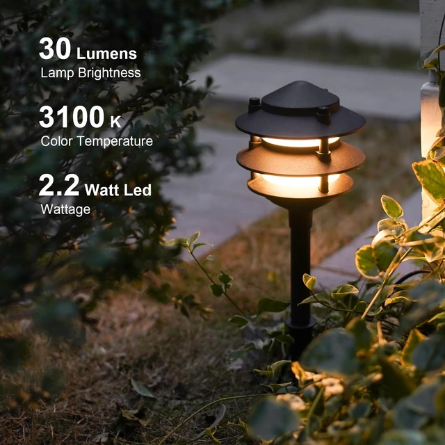 Alt view image 2 of 7 - GOODSMANN Landscape Lighting 4PK Pathway Lights Low Voltage 2.2 Watt LED 12V AC Landscape Lights 30 Lumen Warm White with Cable Connectors Metal Stakes 9122-21102-04A