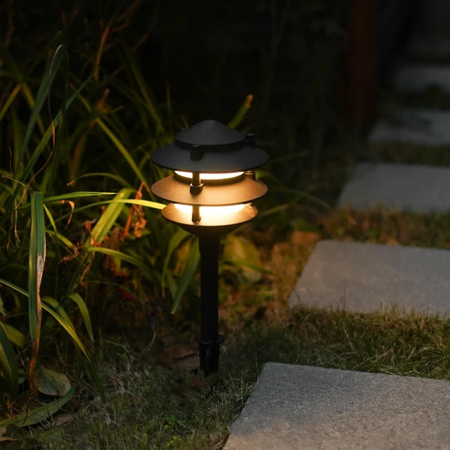 Alt view image 7 of 7 - GOODSMANN Landscape Lighting 4PK Pathway Lights Low Voltage 2.2 Watt LED 12V AC Landscape Lights 30 Lumen Warm White with Cable Connectors Metal Stakes 9122-21102-04A