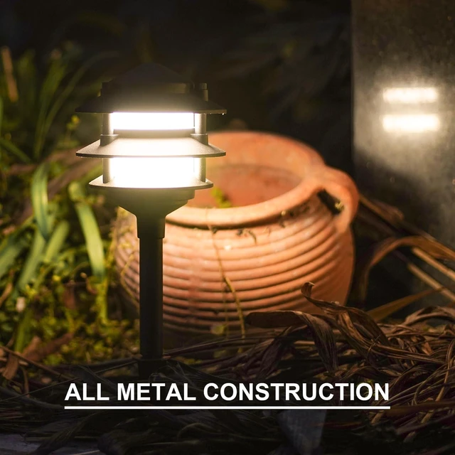 Alt view image 4 of 7 - GOODSMANN Landscape Lighting 4PK Pathway Lights Low Voltage 2.2 Watt LED 12V AC Landscape Lights 30 Lumen Warm White with Cable Connectors Metal Stakes 9122-21102-04A