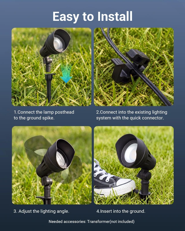 Alt view image 5 of 7 - DEWENWILS LED Low Voltage Landscape Lights, 12V Aluminum Outdoor Spotlight | 14W 540LM 3000K, IP65 Waterproof Landscape Lighting for Yard, Garden, House, Tree, Lawn 4 Pack