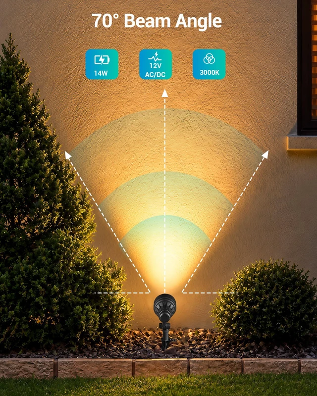 Alt view image 2 of 7 - DEWENWILS LED Low Voltage Landscape Lights, 12V Aluminum Outdoor Spotlight | 14W 540LM 3000K, IP65 Waterproof Landscape Lighting for Yard, Garden, House, Tree, Lawn 4 Pack