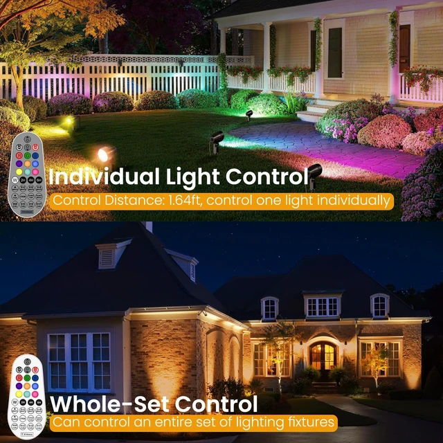 Alt view image 3 of 7 - SOROP RGBW Low Voltage Landscape Lighting Kit, Outdoor Spotlight 8Pack | Landscape Lights Kit with Transformer, 65FT UL-listed Wire, Remote Control, IP66 Waterproof, Ideal for Outdoor, Garden, Yard