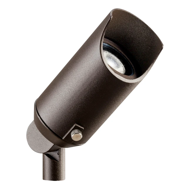 Main image of Kichler 12V LED Landscape Spotlight Light, Textured Bronze | Adjustable cowl directs precise uplighting for trees and architectural accents (2.5" x 6"), 15384AZT