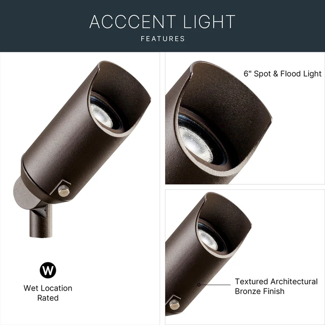 Alt view image 3 of 7 - Kichler 12V LED Landscape Spotlight Light, Textured Bronze | Adjustable cowl directs precise uplighting for trees and architectural accents (2.5" x 6"), 15384AZT