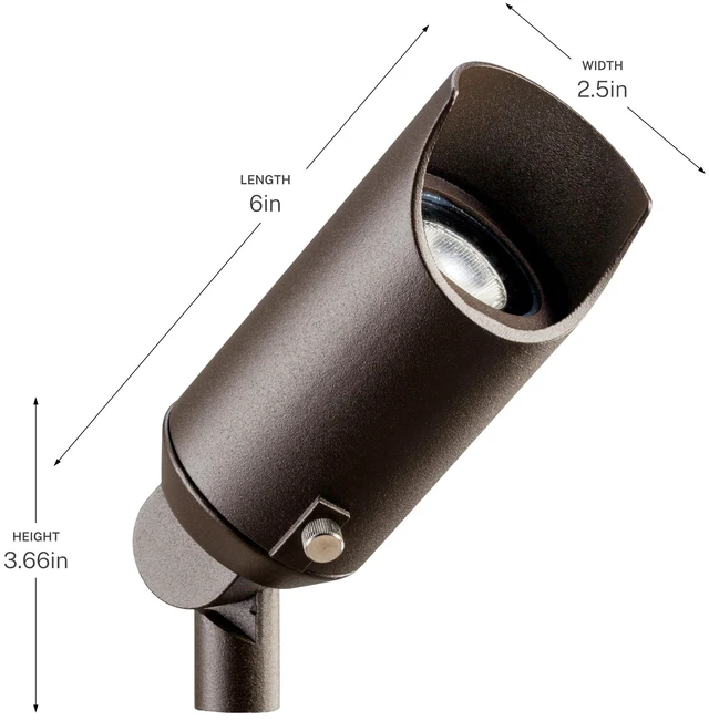 Alt view image 7 of 7 - Kichler 12V LED Landscape Spotlight Light, Textured Bronze | Adjustable cowl directs precise uplighting for trees and architectural accents (2.5" x 6"), 15384AZT