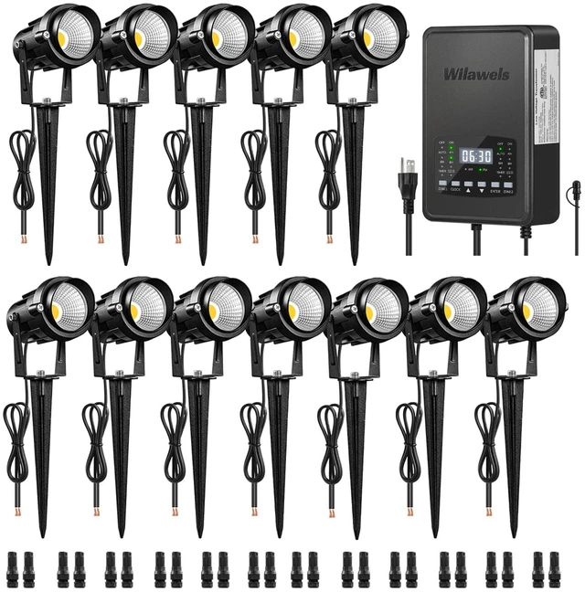 Main image of WILAWELS 12 Pack Landscape Lights with 2 Zone 300W Low Voltage Transformer, 3000K 12V LED Landscape Lighting Kit, Waterproof Aluminum Landscape Spotlights with Connectors for Yard Tree Garden W01LK06