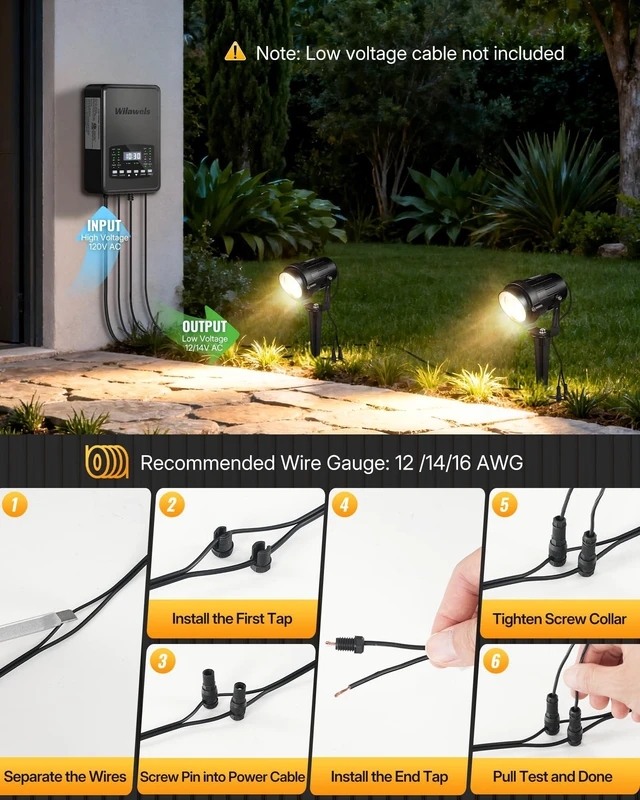 Alt view image 4 of 7 - WILAWELS 12 Pack Landscape Lights with 2 Zone 300W Low Voltage Transformer, 3000K 12V LED Landscape Lighting Kit, Waterproof Aluminum Landscape Spotlights with Connectors for Yard Tree Garden W01LK06