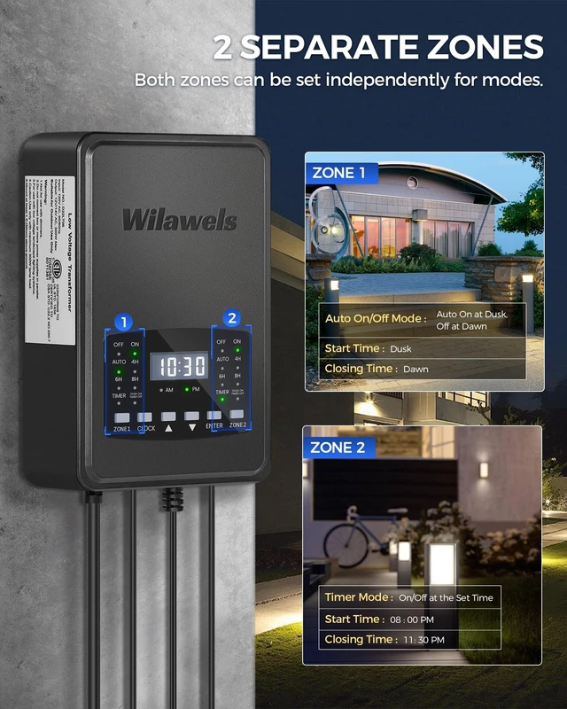 Alt view image 7 of 7 - WILAWELS 12 Pack Landscape Lights with 2 Zone 300W Low Voltage Transformer, 3000K 12V LED Landscape Lighting Kit, Waterproof Aluminum Landscape Spotlights with Connectors for Yard Tree Garden W01LK06