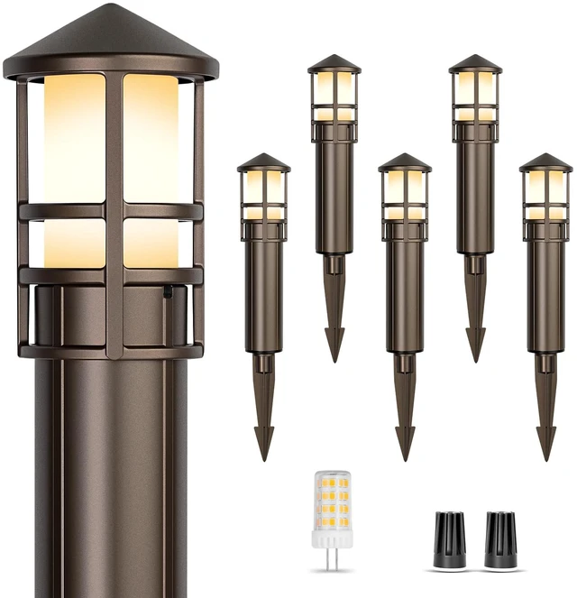 Main image of Gardencoin Low Voltage Landscape Pathway Lights, Replaceable G4 Bulb 12V 4W 2700K Outdoor LED Landscape Lighting, Aluminum Waterproof Walkway Lighting, Bollard Path Lights Wired, Bronze 6 Pack