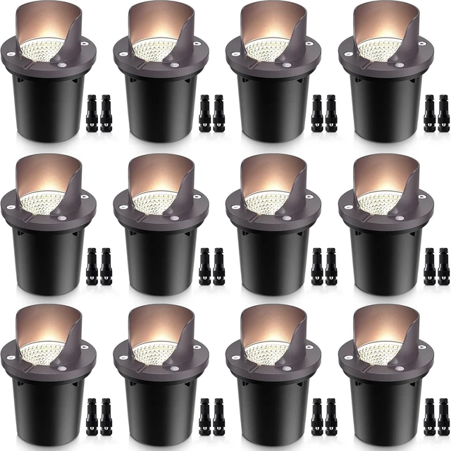 Main image of SUNVIE 12-Pack 12W 3000K LED Low Voltage Landscape Well Lights, Shield Top | 12-24V AC/DC, Waterproof, Anti-Glare, Die-Cast Aluminum In-Ground Lights for Pathway Garden Yard, Connectors Included