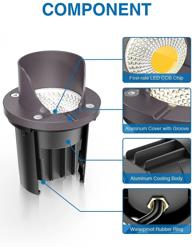 Alt view image 3 of 7 - SUNVIE 12-Pack 12W 3000K LED Low Voltage Landscape Well Lights, Shield Top | 12-24V AC/DC, Waterproof, Anti-Glare, Die-Cast Aluminum In-Ground Lights for Pathway Garden Yard, Connectors Included