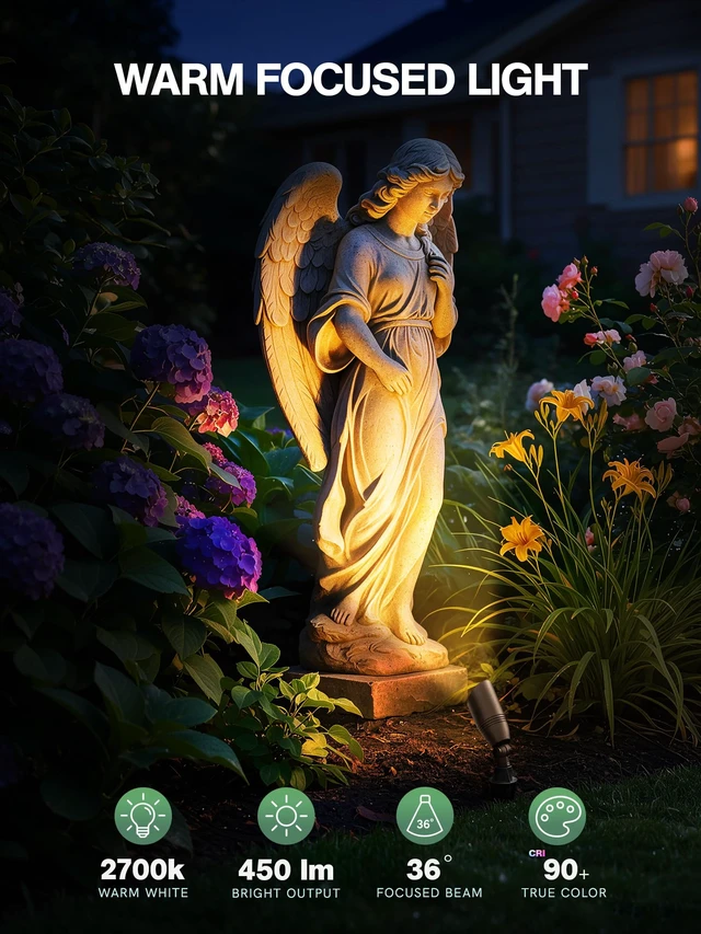 Alt view image 2 of 7 - Outdoor Landscape Lighting with Replaceable MR16 Bulbs, Oil Rubbed Bronze | 5W 2700K 12-24V Low Voltage Waterproof Spot Lights, Aluminum Wired 36° Beam Uplights with Connector for Yard Garden Tree, 4P