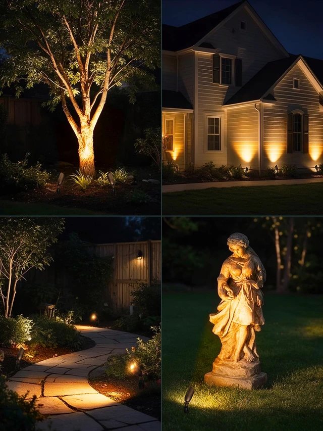 Alt view image 6 of 7 - Outdoor Landscape Lighting with Replaceable MR16 Bulbs, Oil Rubbed Bronze | 5W 2700K 12-24V Low Voltage Waterproof Spot Lights, Aluminum Wired 36° Beam Uplights with Connector for Yard Garden Tree, 4P