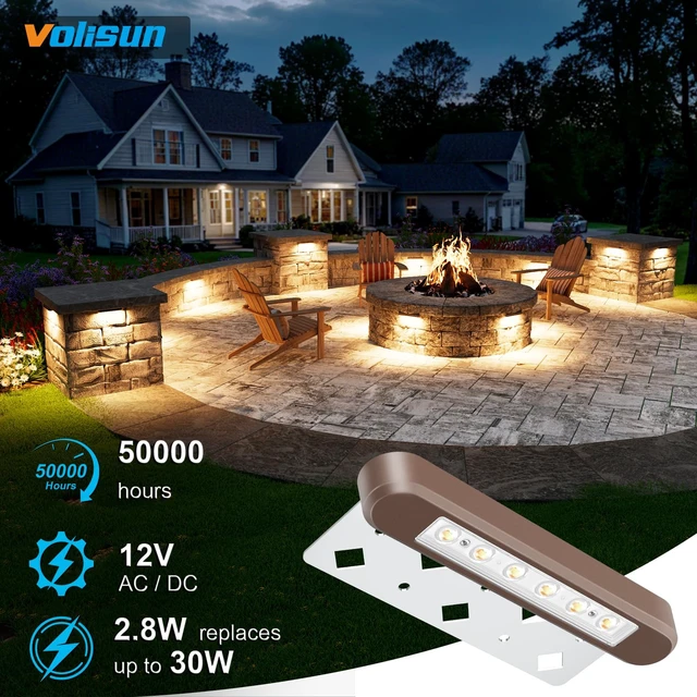 Alt view image 3 of 7 - VOLISUN 7 Inch Retaining Wall Lights, 2700K Hardscape Lighting, 12 Pack | IP67 Waterproof, Cuttable Low Voltage Landscape Lighting, 12V Paver Lights, 2.8W Outdoor Step Lights