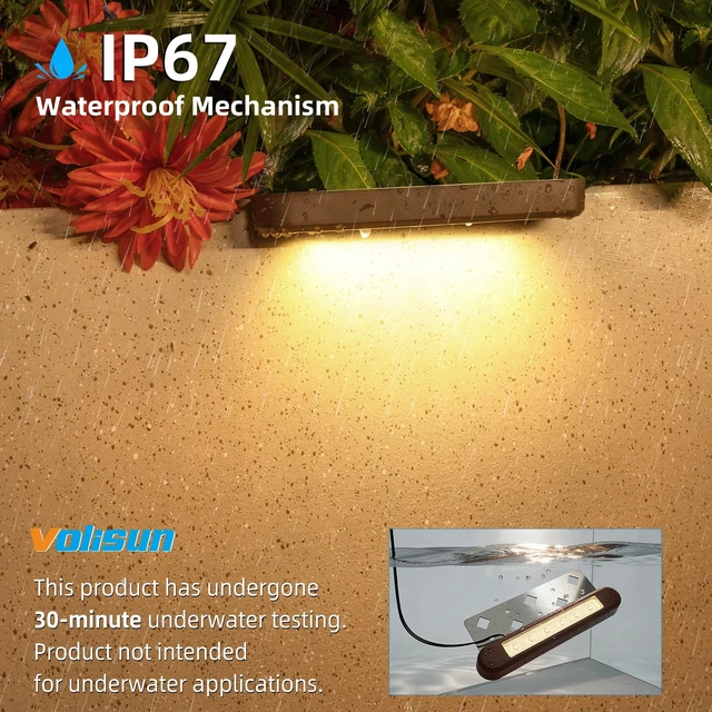 Alt view image 4 of 7 - VOLISUN 7 Inch Retaining Wall Lights, 2700K Hardscape Lighting, 12 Pack | IP67 Waterproof, Cuttable Low Voltage Landscape Lighting, 12V Paver Lights, 2.8W Outdoor Step Lights