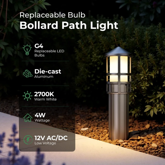Alt view image 3 of 7 - Gardencoin Low Voltage Landscape Pathway Lights, Replaceable G4 Bulb 12V 4W 2700K Outdoor LED Landscape Lighting, Aluminum Waterproof Walkway Lighting, Bollard Path Lights Wired, Bronze 6 Pack