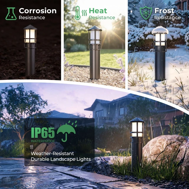 Alt view image 6 of 7 - Gardencoin Low Voltage Landscape Pathway Lights, Replaceable G4 Bulb 12V 4W 2700K Outdoor LED Landscape Lighting, Aluminum Waterproof Walkway Lighting, Bollard Path Lights Wired, Bronze 6 Pack
