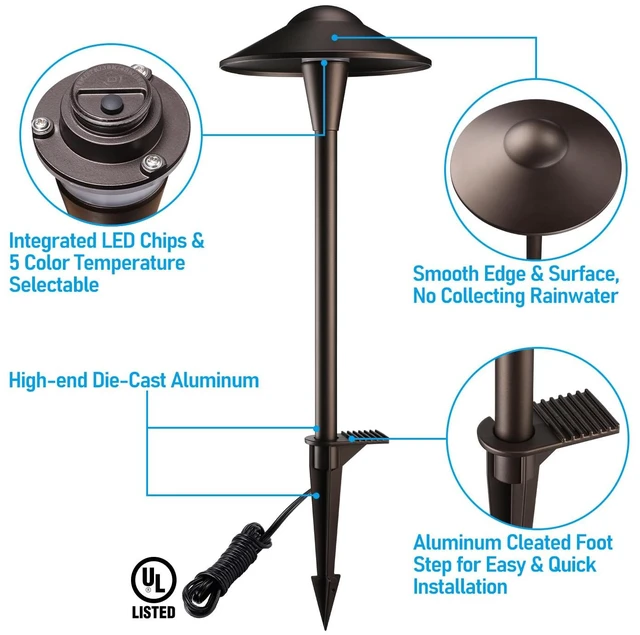 Alt view image 7 of 7 - LEONLITE 6-Pack 5CCT Low Voltage LED Pathway Lights, Saucer Head | 12-24V AC/DC, IP65, Landscape Path Lights, for Walkway Yard Garden, 1800/2700/3000/4000/5000K, Oil Rubbed Bronze, Aluminum