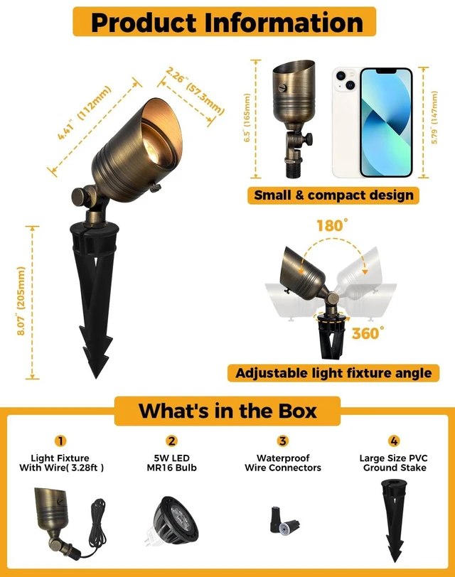Alt view image 3 of 5 - COLOER 5W 12V Brass Outdoor Landscape Spot Light with Bulb(4Pack) | Solid Brass Construction,12V Low Voltage,5W 2700K Warm White,IP65 waterproof,Replaceable MR16 Bulb,Small Size,Adjustable head