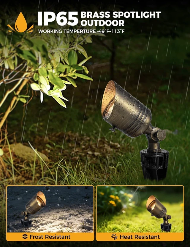 Alt view image 5 of 5 - COLOER 5W 12V Brass Outdoor Landscape Spot Light with Bulb(4Pack) | Solid Brass Construction,12V Low Voltage,5W 2700K Warm White,IP65 waterproof,Replaceable MR16 Bulb,Small Size,Adjustable head