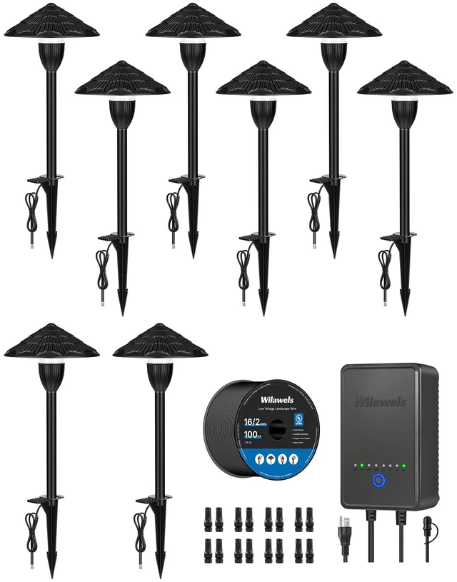 Main image of WILAWELS All-in-One LED Low Voltage Landscape Lighting Kit, 8-Pack LED Pathway Lights with Transformer, 100FT Wire and Connectors, 3000K Waterproof Landscape Lighting for Yard Garden Walkway W03LK06