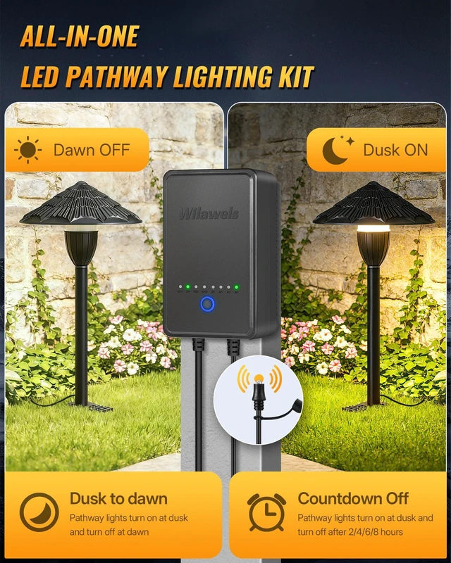 Alt view image 4 of 7 - WILAWELS All-in-One LED Low Voltage Landscape Lighting Kit, 8-Pack LED Pathway Lights with Transformer, 100FT Wire and Connectors, 3000K Waterproof Landscape Lighting for Yard Garden Walkway W03LK06