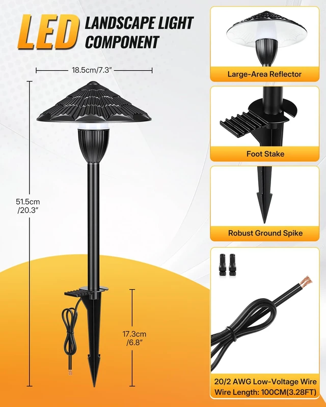 Alt view image 6 of 7 - WILAWELS All-in-One LED Low Voltage Landscape Lighting Kit, 8-Pack LED Pathway Lights with Transformer, 100FT Wire and Connectors, 3000K Waterproof Landscape Lighting for Yard Garden Walkway W03LK06